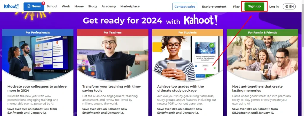 Kahoot sign up from website