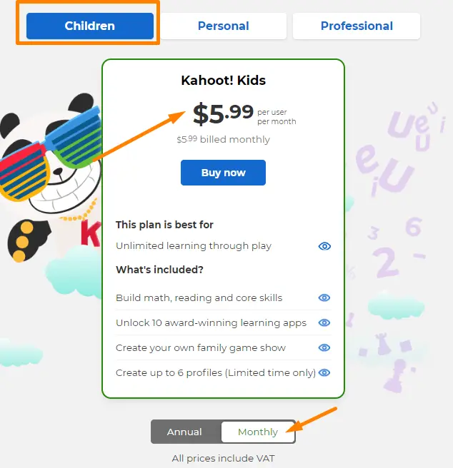 Kahoot kids plans when paid monthly